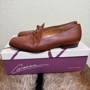 Caressa Crosstown Collection Women 8.5 Brown Leather Loafer Shoe Grannycore READ